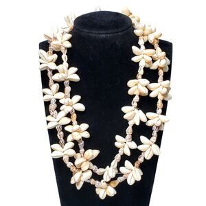 Hilo Hatties Necklace Seashell Cluster Bead 17" Vtg Bohemian Hawaiian